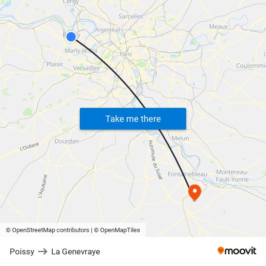 Poissy to La Genevraye map