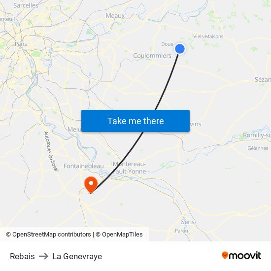 Rebais to La Genevraye map