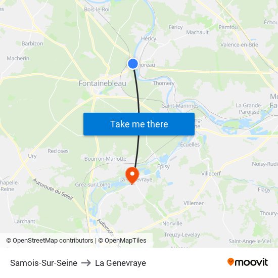 Samois-Sur-Seine to La Genevraye map
