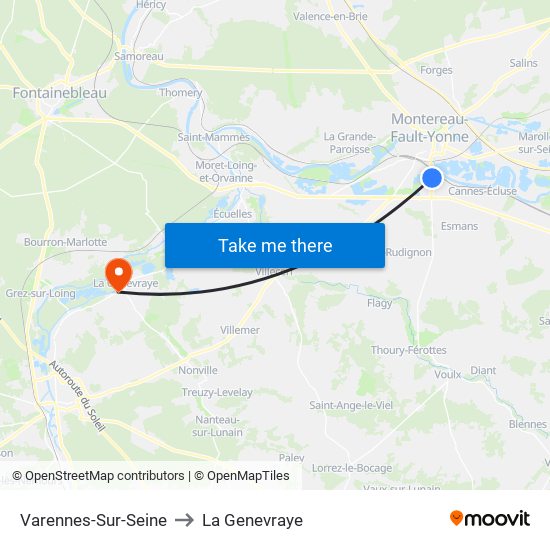 Varennes-Sur-Seine to La Genevraye map