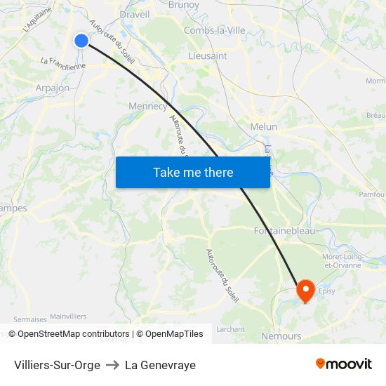 Villiers-Sur-Orge to La Genevraye map