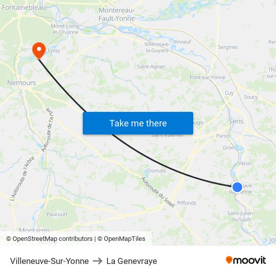Villeneuve-Sur-Yonne to La Genevraye map