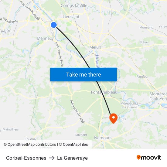 Corbeil-Essonnes to La Genevraye map