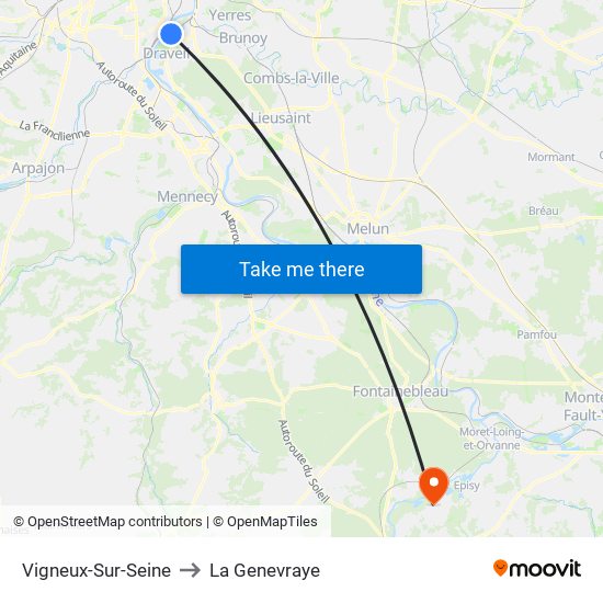 Vigneux-Sur-Seine to La Genevraye map