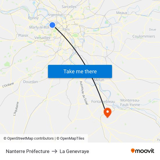 Nanterre Préfecture to La Genevraye map