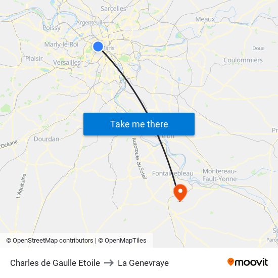 Charles de Gaulle Etoile to La Genevraye map