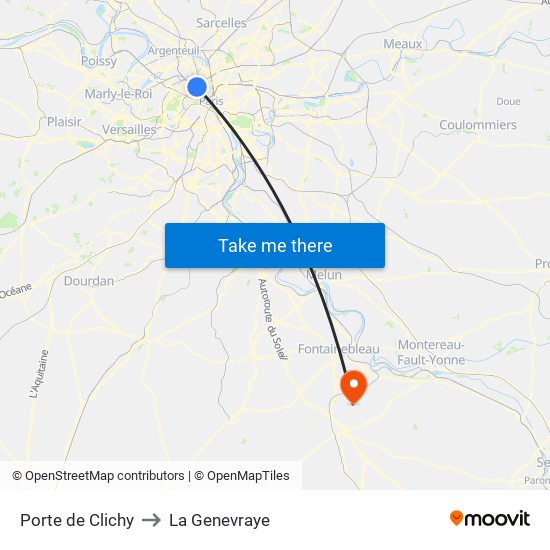Porte de Clichy to La Genevraye map