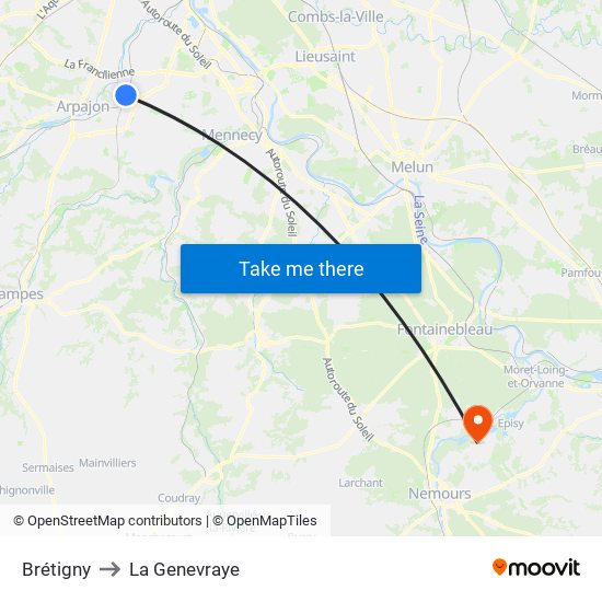Brétigny to La Genevraye map