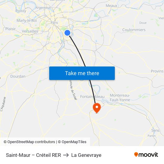 Saint-Maur – Créteil RER to La Genevraye map