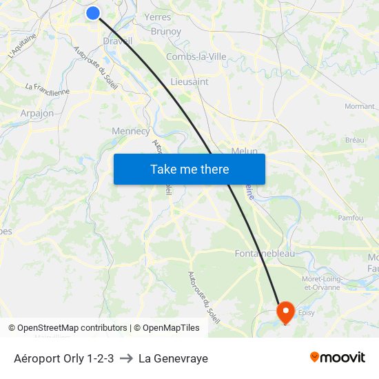 Aéroport Orly 1-2-3 to La Genevraye map
