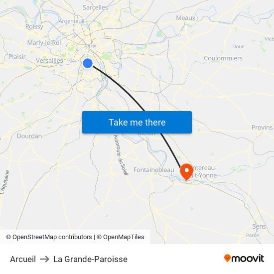 Arcueil to La Grande-Paroisse map