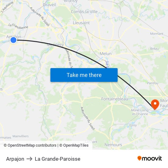 Arpajon to La Grande-Paroisse map