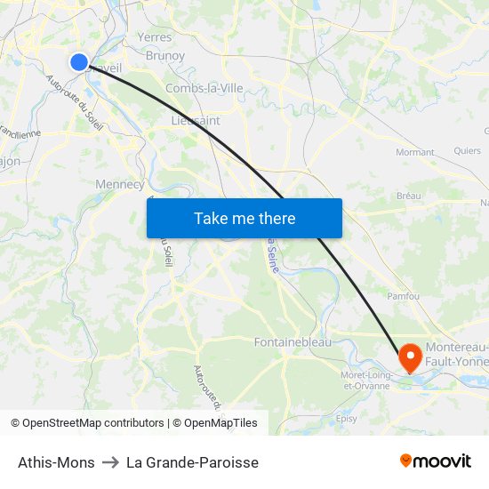 Athis-Mons to La Grande-Paroisse map