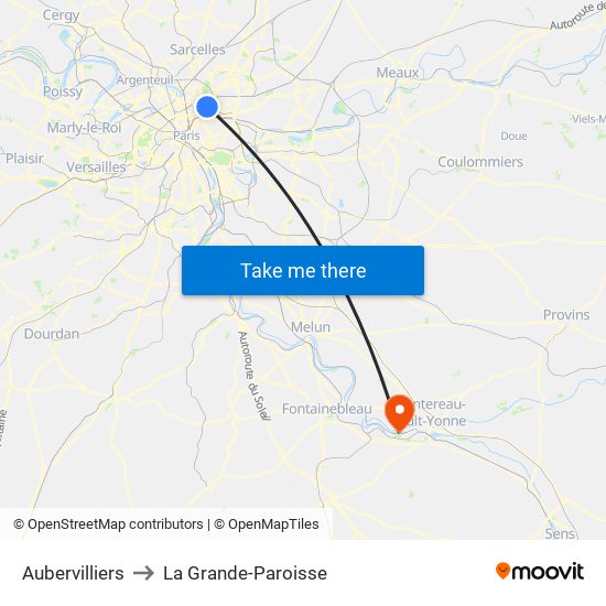 Aubervilliers to La Grande-Paroisse map