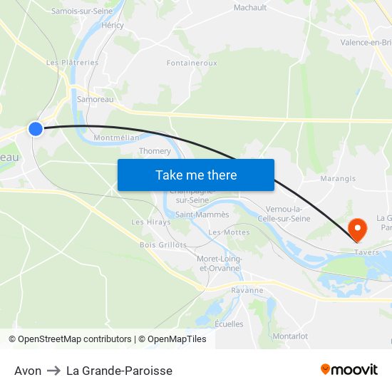 Avon to La Grande-Paroisse map