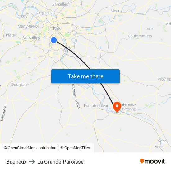 Bagneux to La Grande-Paroisse map