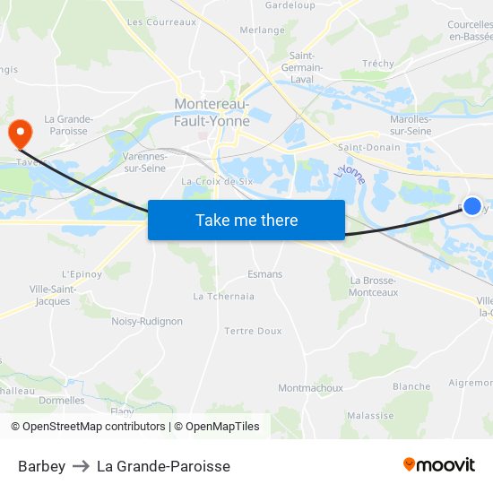 Barbey to La Grande-Paroisse map