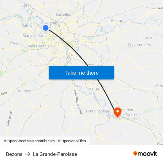 Bezons to La Grande-Paroisse map
