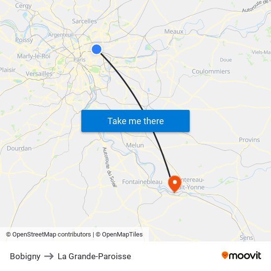 Bobigny to La Grande-Paroisse map
