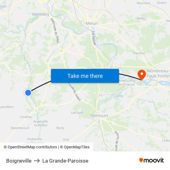 Boigneville to La Grande-Paroisse map