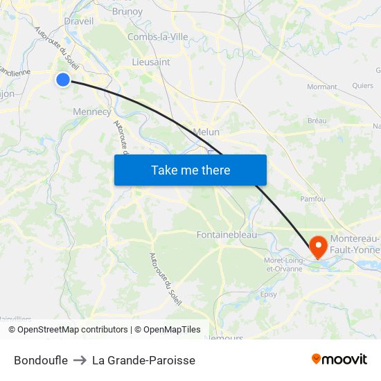 Bondoufle to La Grande-Paroisse map