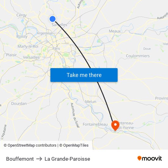 Bouffemont to La Grande-Paroisse map