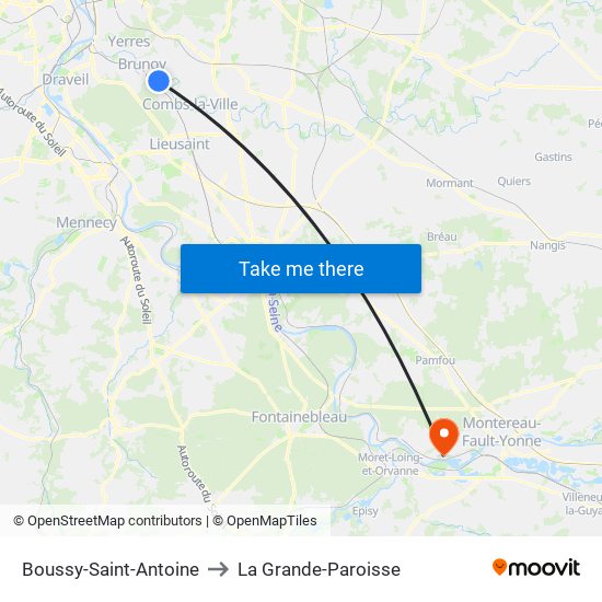 Boussy-Saint-Antoine to La Grande-Paroisse map