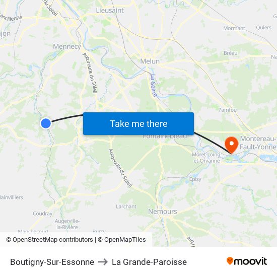 Boutigny-Sur-Essonne to La Grande-Paroisse map