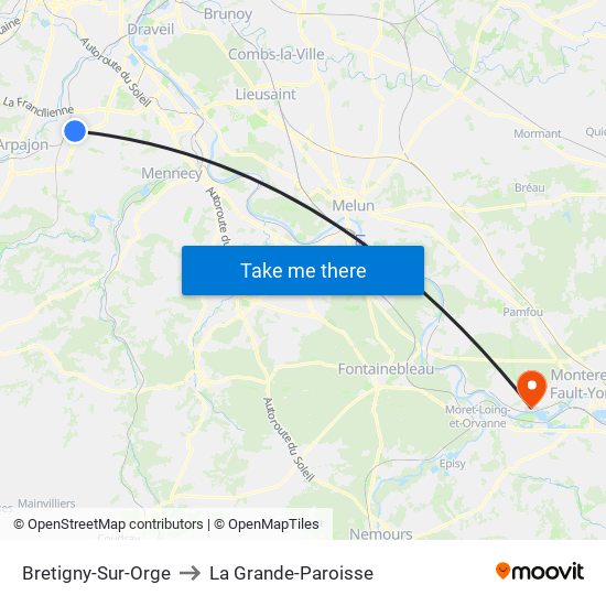 Bretigny-Sur-Orge to La Grande-Paroisse map