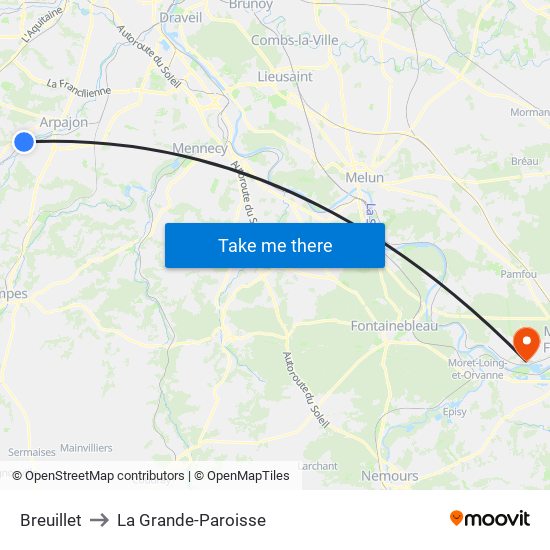 Breuillet to La Grande-Paroisse map