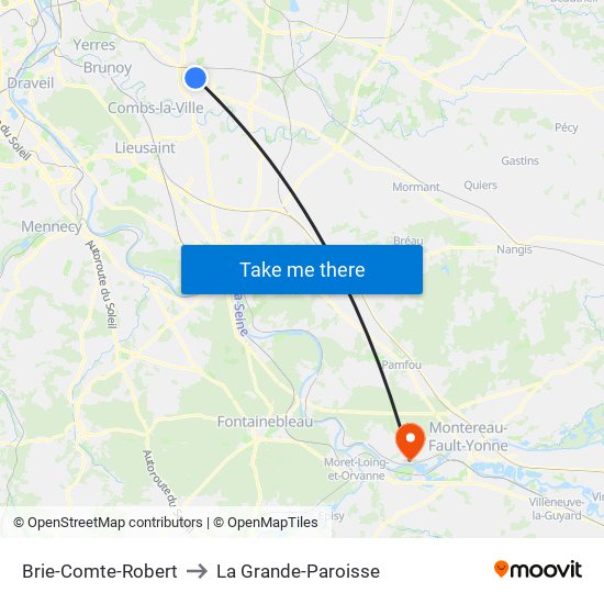 Brie-Comte-Robert to La Grande-Paroisse map