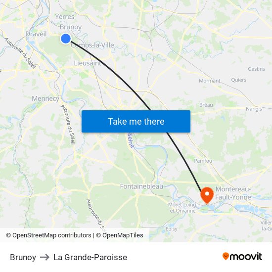 Brunoy to La Grande-Paroisse map