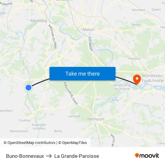 Buno-Bonnevaux to La Grande-Paroisse map