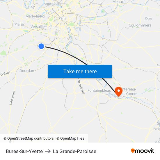 Bures-Sur-Yvette to La Grande-Paroisse map