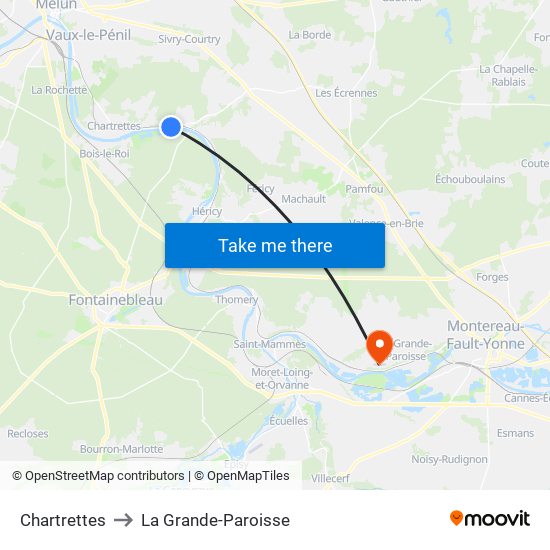 Chartrettes to La Grande-Paroisse map