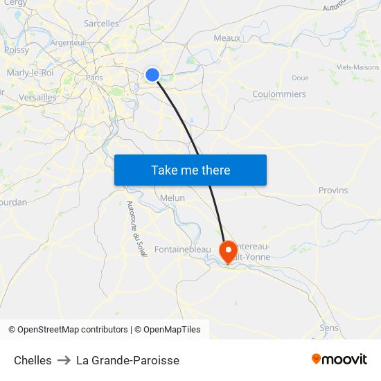 Chelles to La Grande-Paroisse map