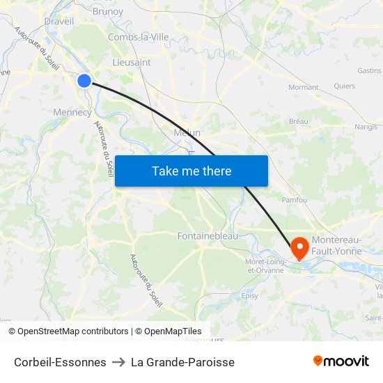 Corbeil-Essonnes to La Grande-Paroisse map