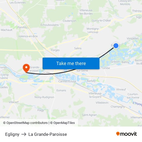 Egligny to La Grande-Paroisse map