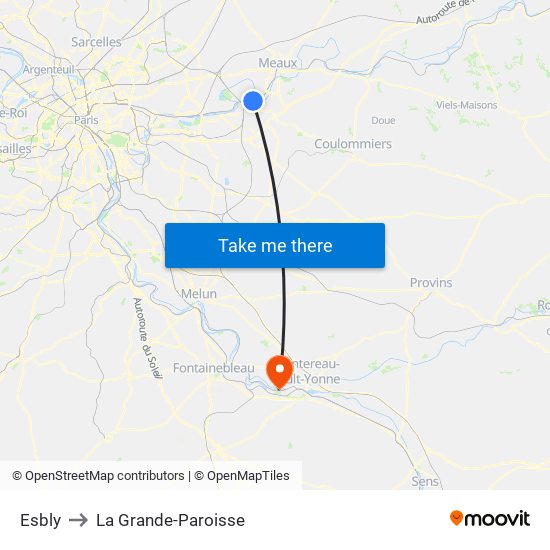 Esbly to La Grande-Paroisse map