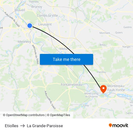 Etiolles to La Grande-Paroisse map
