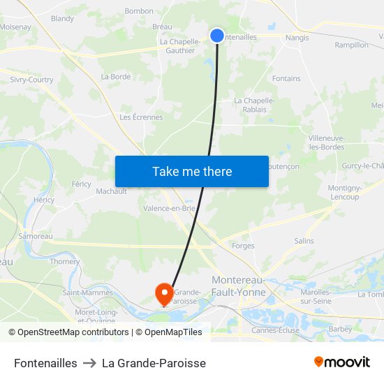 Fontenailles to La Grande-Paroisse map