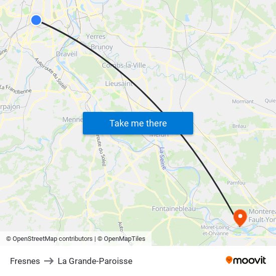 Fresnes to La Grande-Paroisse map