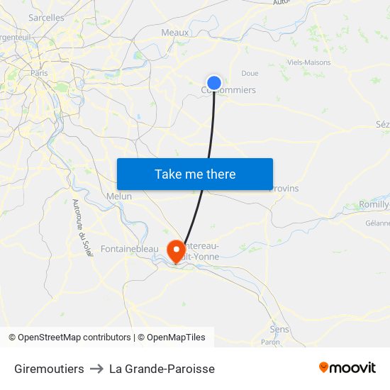 Giremoutiers to La Grande-Paroisse map