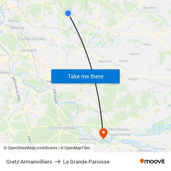 Gretz-Armainvilliers to La Grande-Paroisse map