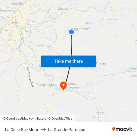 La Celle-Sur-Morin to La Grande-Paroisse map