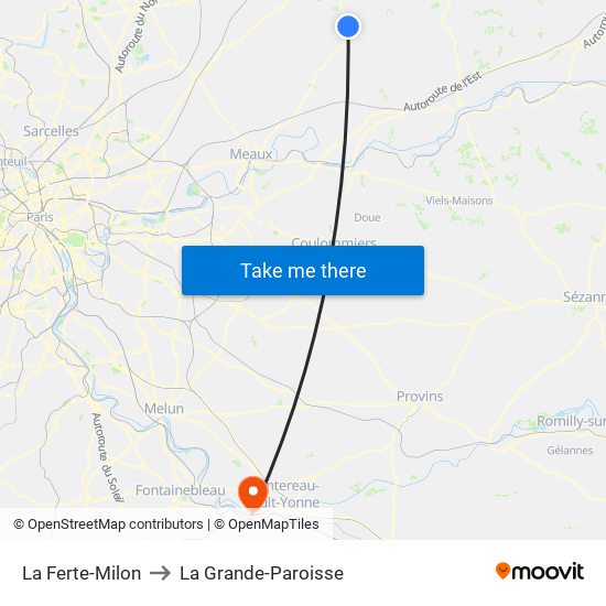 La Ferte-Milon to La Grande-Paroisse map