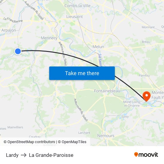 Lardy to La Grande-Paroisse map