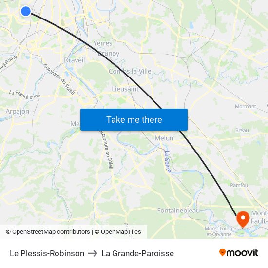 Le Plessis-Robinson to La Grande-Paroisse map