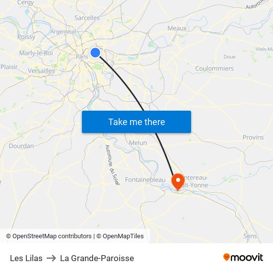 Les Lilas to La Grande-Paroisse map