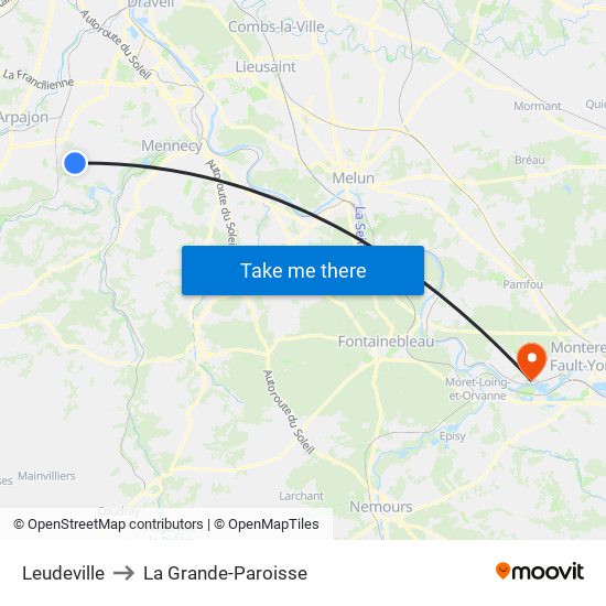 Leudeville to La Grande-Paroisse map